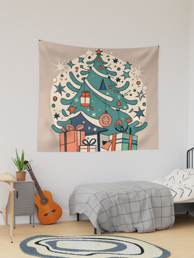 Thumbnail 1 of 3, Tapestry, Modern Christmas Tree Minimalistic Drawing designed and sold by Patricks-Art.