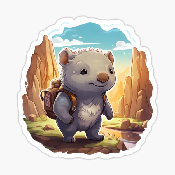 Vista previa del artículo con la obra «Wombat viajando con mochila», diseñado y vendido por karolkrssk.