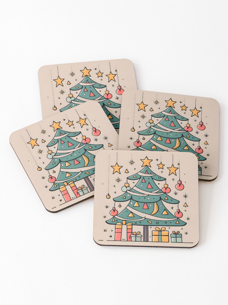 Thumbnail 1 of 5, Coasters (Set of 4), Modern Christmas Tree Minimalistic Drawing designed and sold by Patricks-Art.