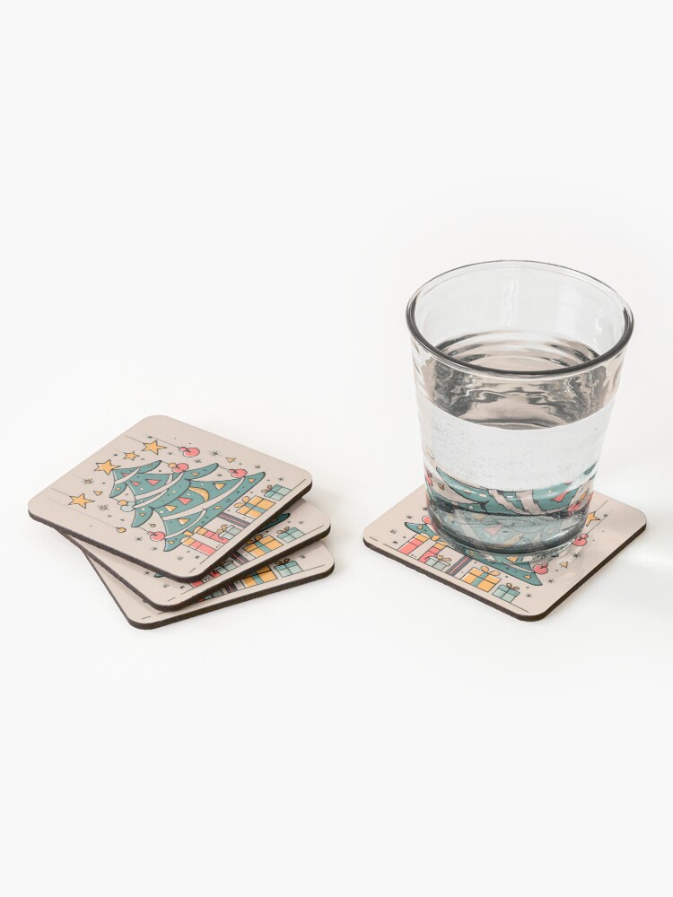 Thumbnail 2 of 5, Coasters (Set of 4), Modern Christmas Tree Minimalistic Drawing designed and sold by Patricks-Art.