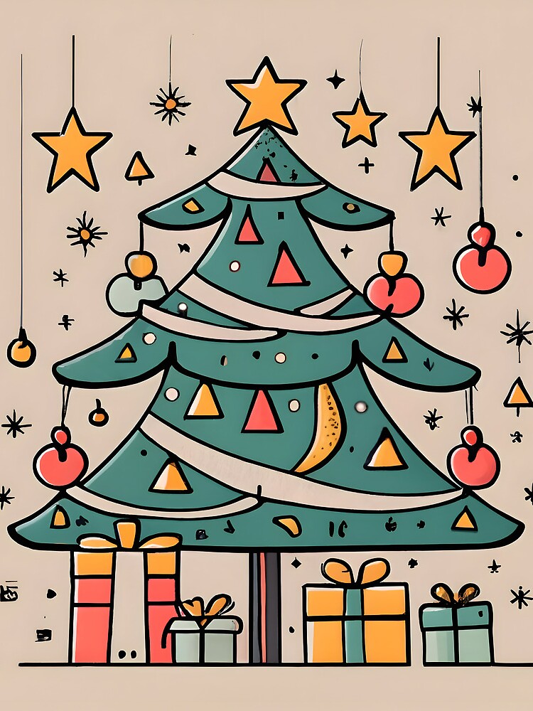 Thumbnail 3 of 3, Drawstring Bag, Modern Christmas Tree Minimalistic Drawing designed and sold by Patricks-Art.