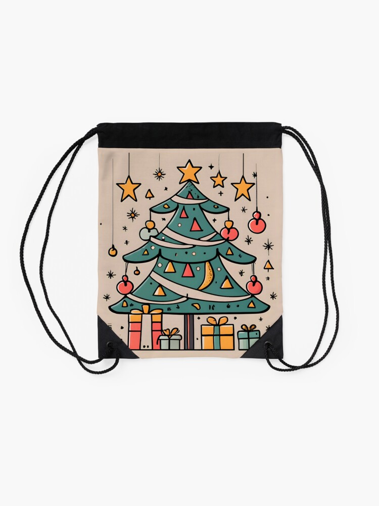 Thumbnail 2 of 3, Drawstring Bag, Modern Christmas Tree Minimalistic Drawing designed and sold by Patricks-Art.