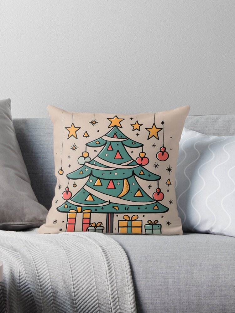 Thumbnail 1 of 4, Pillow, Modern Christmas Tree Minimalistic Drawing designed and sold by Patricks-Art.