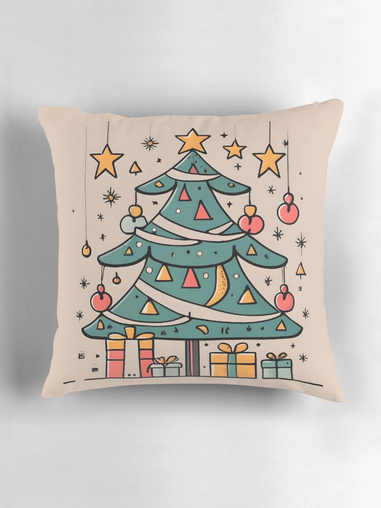 Thumbnail 3 of 4, Pillow, Modern Christmas Tree Minimalistic Drawing designed and sold by Patricks-Art.