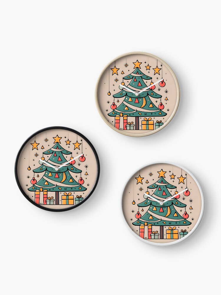 Thumbnail 3 of 4, Clock, Modern Christmas Tree Minimalistic Drawing designed and sold by Patricks-Art.