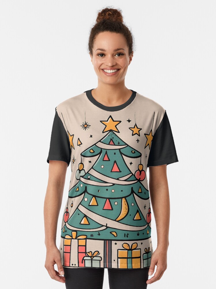 Thumbnail 2 of 5, Graphic T-Shirt, Modern Christmas Tree Minimalistic Drawing designed and sold by Patricks-Art.