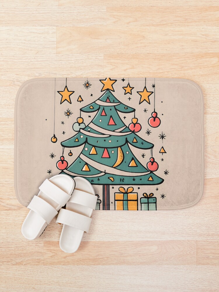 Thumbnail 1 of 6, Bath Mat, Modern Christmas Tree Minimalistic Drawing designed and sold by Patricks-Art.