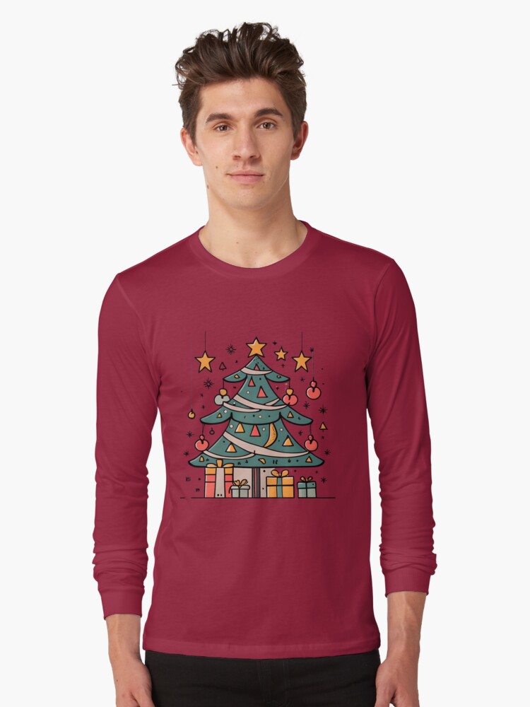 Thumbnail 1 of 5, Long Sleeve T-Shirt, Modern Christmas Tree Minimalistic Drawing designed and sold by Patricks-Art.
