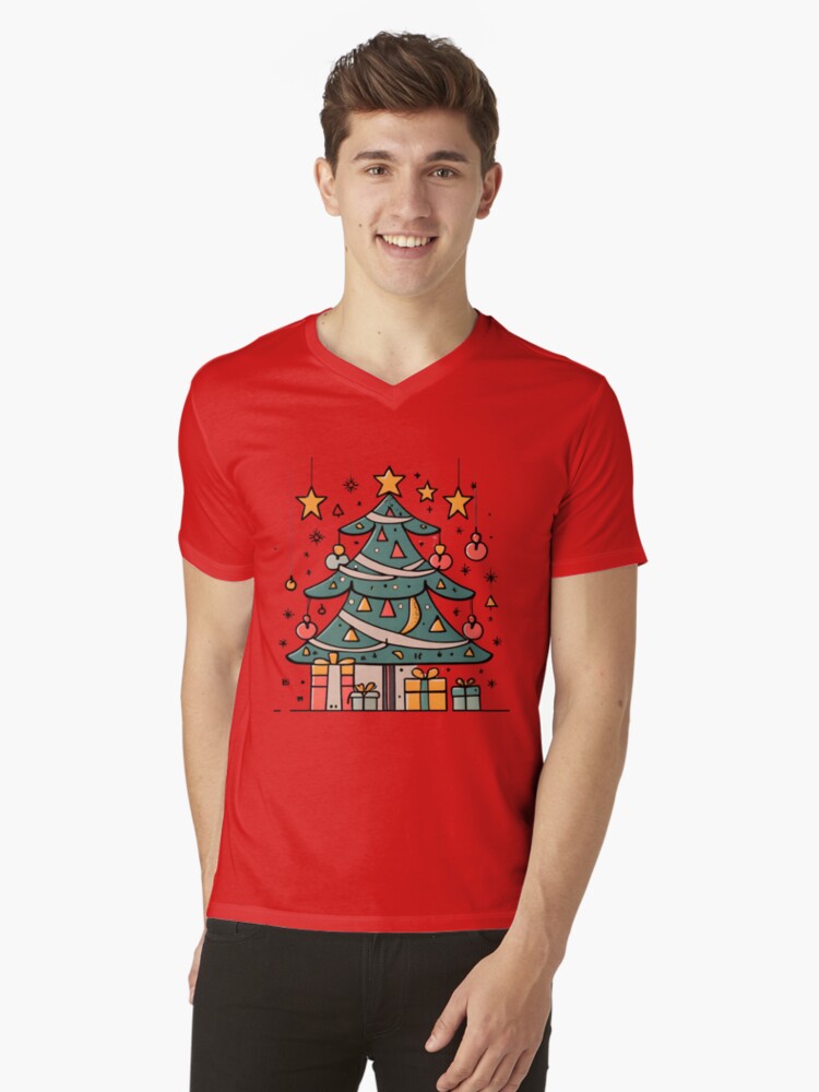 Thumbnail 1 of 3, V-Neck T-Shirt, Modern Christmas Tree Minimalistic Drawing designed and sold by Patricks-Art.