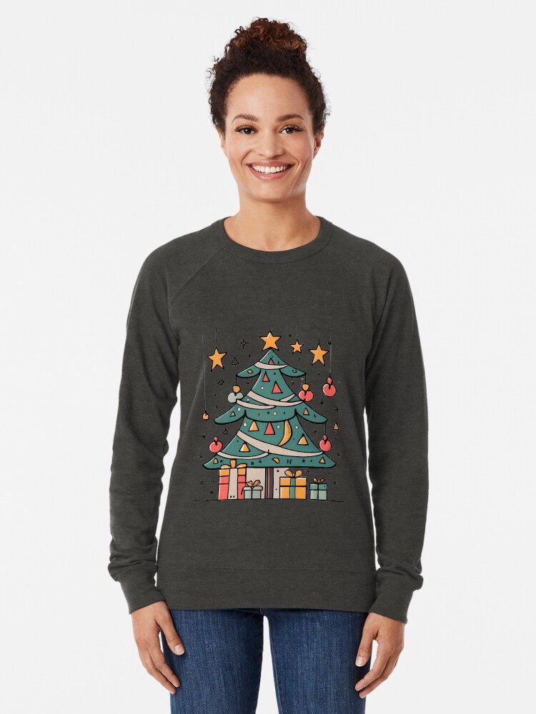 Thumbnail 2 of 5, Lightweight Sweatshirt, Modern Christmas Tree Minimalistic Drawing designed and sold by Patricks-Art.