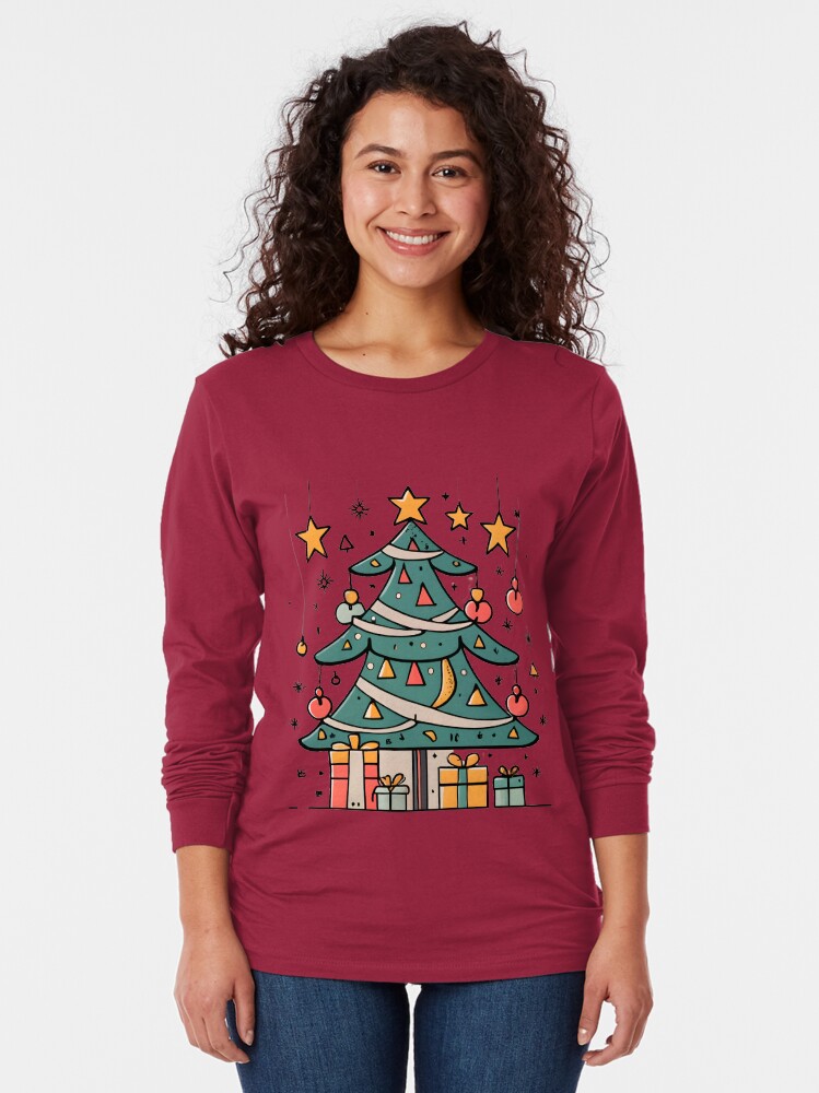 Thumbnail 2 of 5, Long Sleeve T-Shirt, Modern Christmas Tree Minimalistic Drawing designed and sold by Patricks-Art.