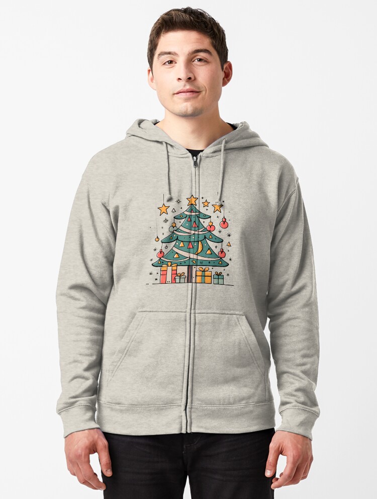 Thumbnail 1 of 5, Zipped Hoodie, Modern Christmas Tree Minimalistic Drawing designed and sold by Patricks-Art.