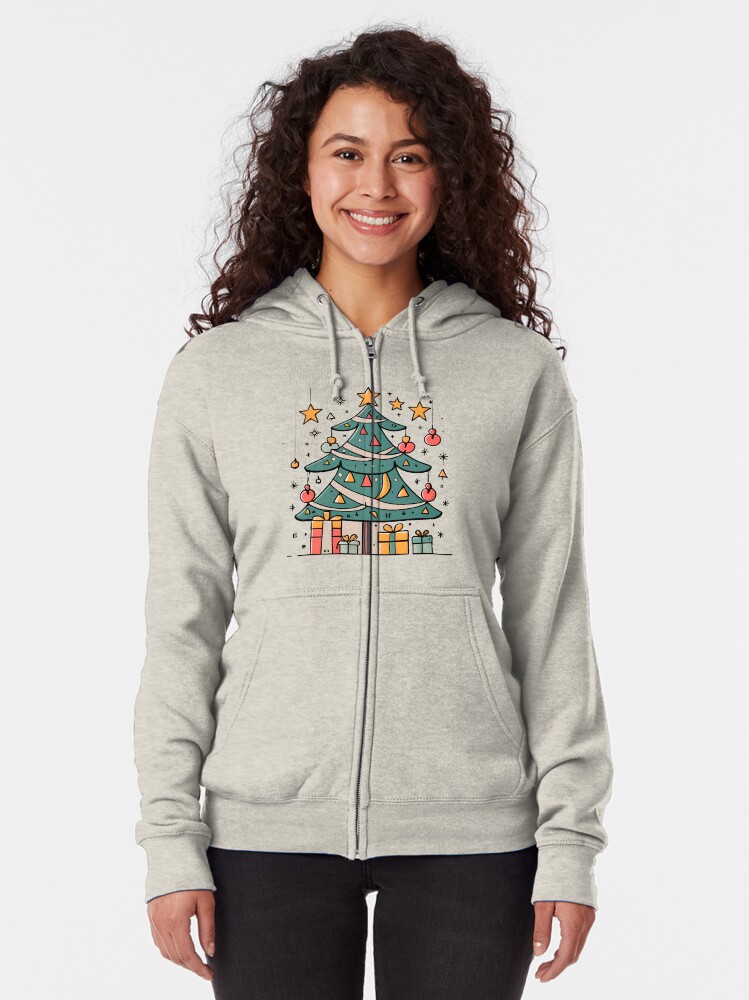 Thumbnail 2 of 5, Zipped Hoodie, Modern Christmas Tree Minimalistic Drawing designed and sold by Patricks-Art.