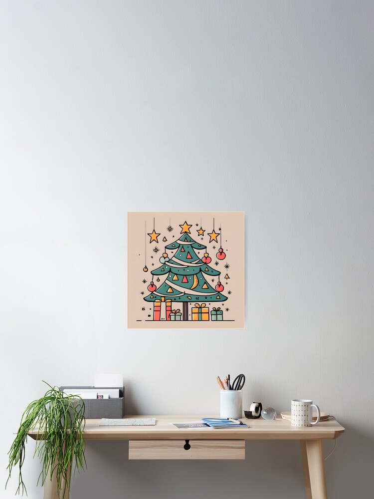 Thumbnail 2 of 3, Poster, Modern Christmas Tree Minimalistic Drawing designed and sold by Patricks-Art.
