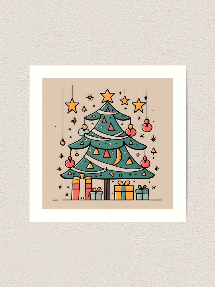 Thumbnail 1 of 3, Art Print, Modern Christmas Tree Minimalistic Drawing designed and sold by Patricks-Art.