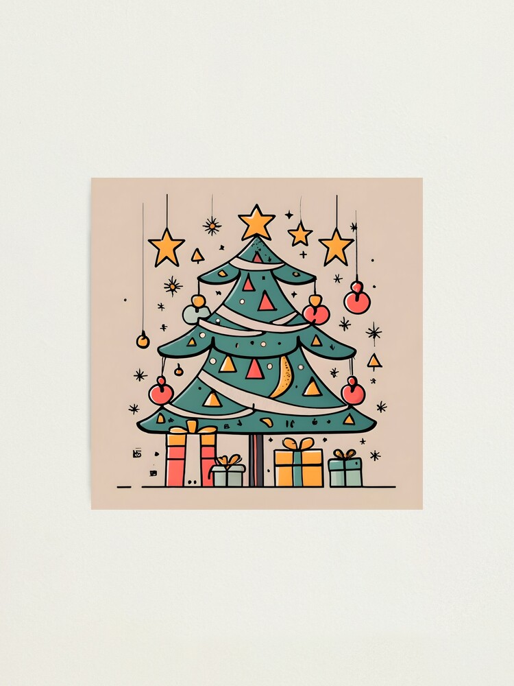 Thumbnail 1 of 3, Photographic Print, Modern Christmas Tree Minimalistic Drawing designed and sold by Patricks-Art.