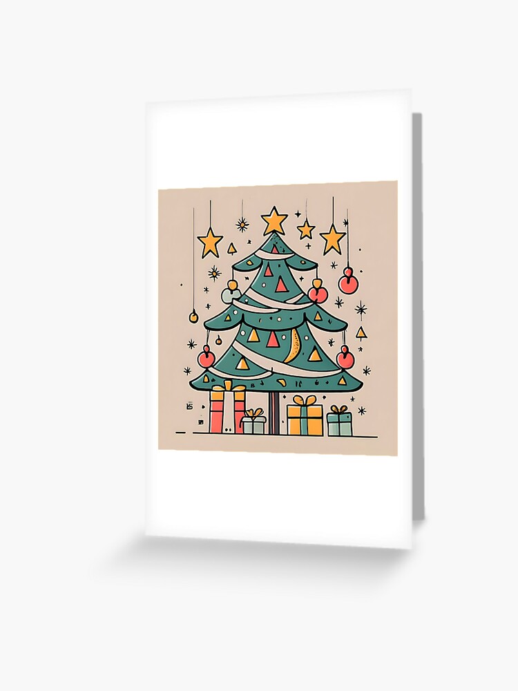 Thumbnail 1 of 2, Greeting Card, Modern Christmas Tree Minimalistic Drawing designed and sold by Patricks-Art.