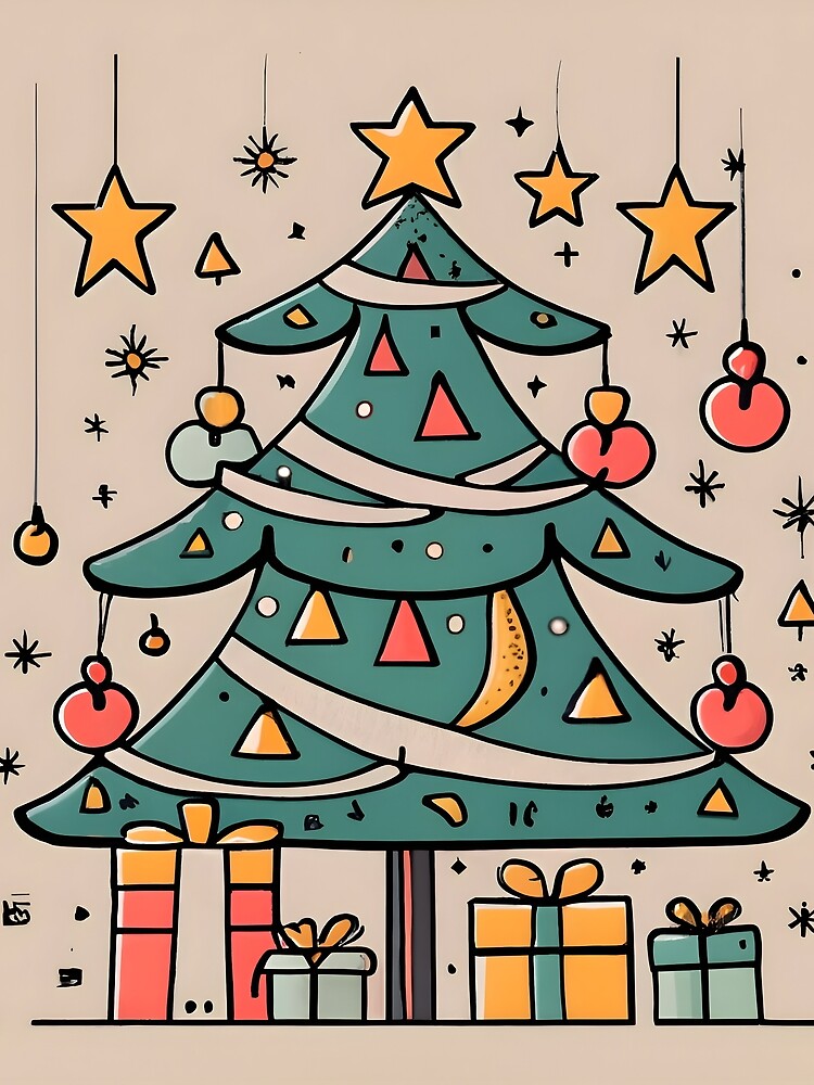 Thumbnail 3 of 3, Scarf, Modern Christmas Tree Minimalistic Drawing designed and sold by Patricks-Art.