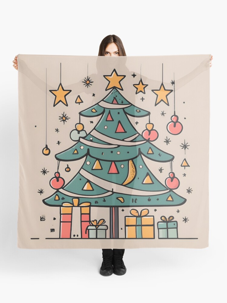 Thumbnail 1 of 3, Scarf, Modern Christmas Tree Minimalistic Drawing designed and sold by Patricks-Art.