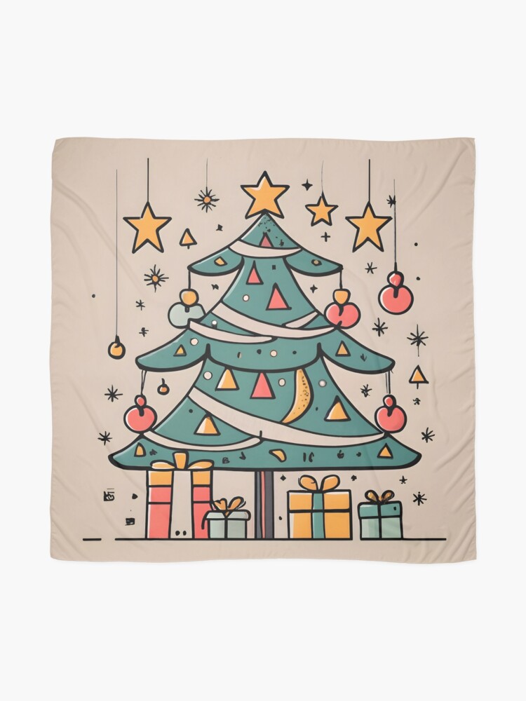 Thumbnail 2 of 3, Scarf, Modern Christmas Tree Minimalistic Drawing designed and sold by Patricks-Art.