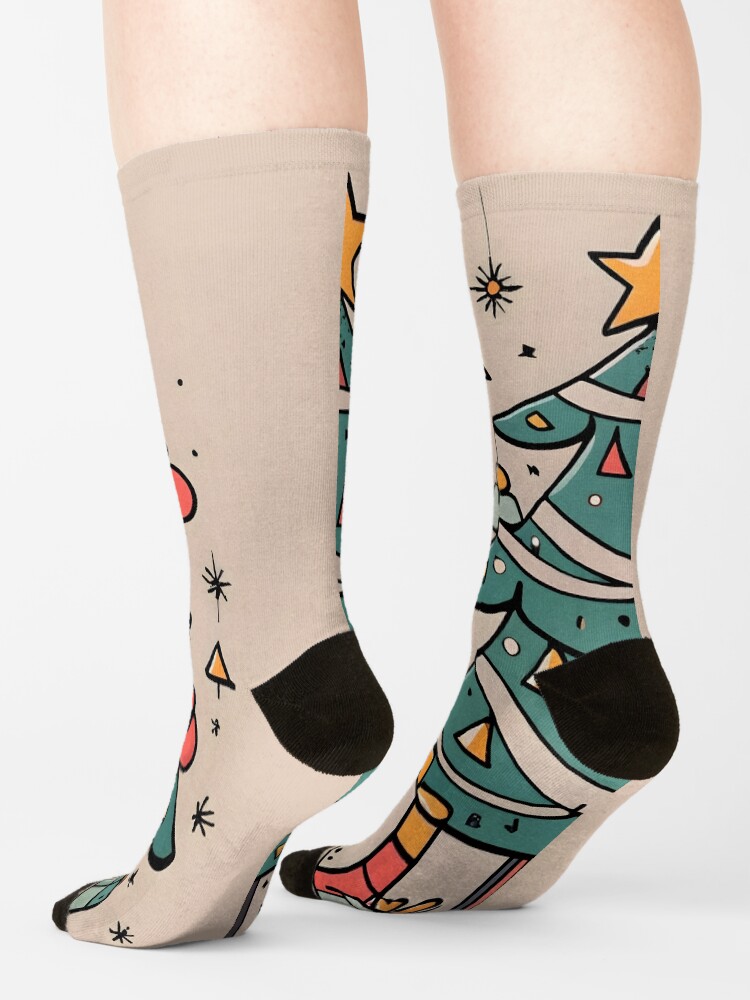 Thumbnail 4 of 5, Socks, Modern Christmas Tree Minimalistic Drawing designed and sold by Patricks-Art.
