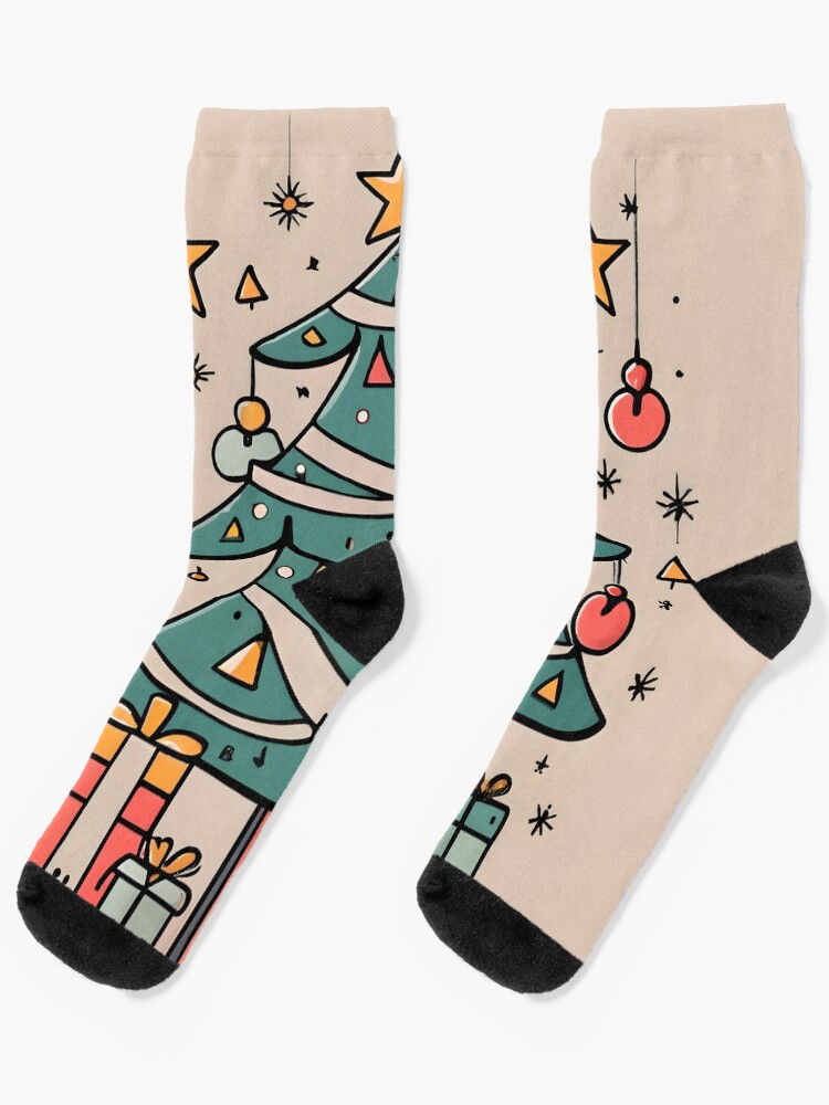 Thumbnail 1 of 5, Socks, Modern Christmas Tree Minimalistic Drawing designed and sold by Patricks-Art.