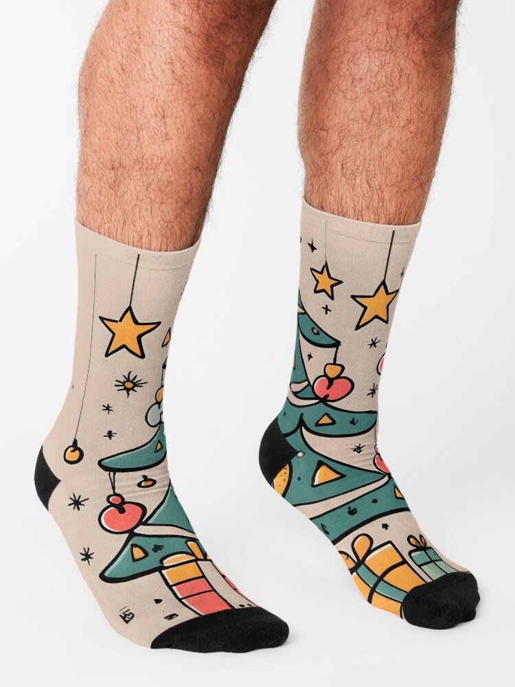 Thumbnail 3 of 5, Socks, Modern Christmas Tree Minimalistic Drawing designed and sold by Patricks-Art.