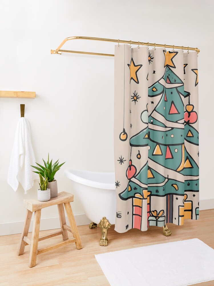 Thumbnail 3 of 5, Shower Curtain, Modern Christmas Tree Minimalistic Drawing designed and sold by Patricks-Art.
