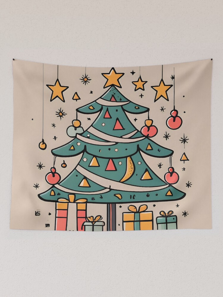 Thumbnail 2 of 3, Tapestry, Modern Christmas Tree Minimalistic Drawing designed and sold by Patricks-Art.