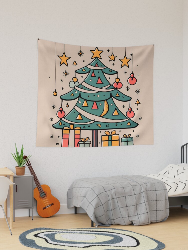 Thumbnail 1 of 3, Tapestry, Modern Christmas Tree Minimalistic Drawing designed and sold by Patricks-Art.