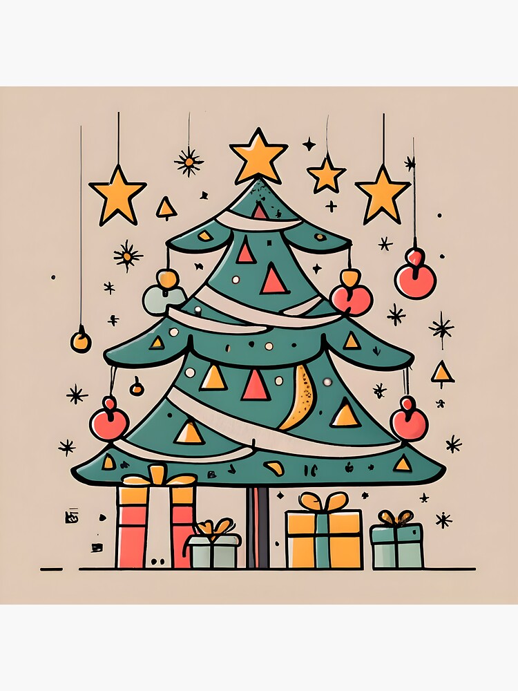 Thumbnail 4 of 4, Sticker, Modern Christmas Tree Minimalistic Drawing designed and sold by Patricks-Art.