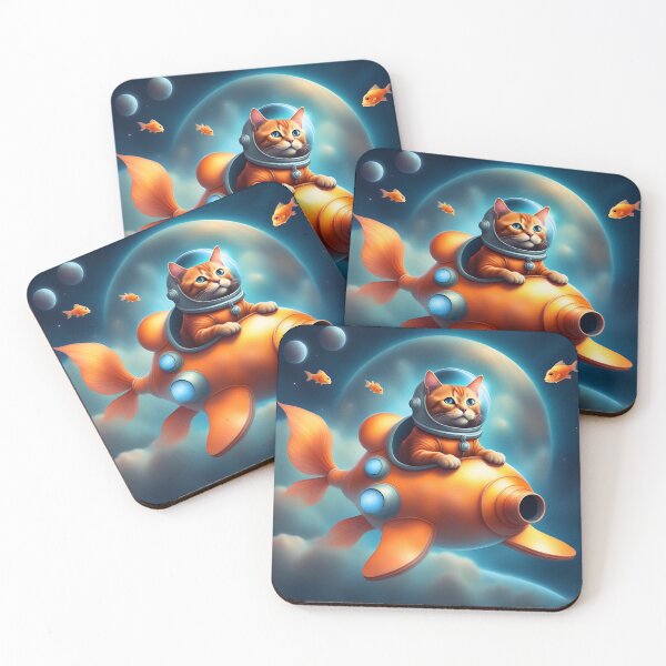 Item preview, Space cat flying in a fish rocket with clouds and goldfish in the sky. designed and sold by TempoTees.