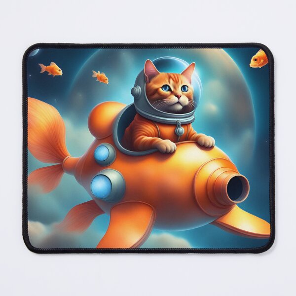 Item preview, Space cat flying in a fish rocket with clouds and goldfish in the sky. designed and sold by TempoTees.