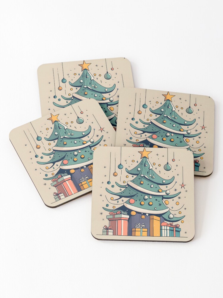 Thumbnail 1 of 5, Coasters (Set of 4), Modern Christmas Tree Minimalistic Drawing designed and sold by Patricks-Art.