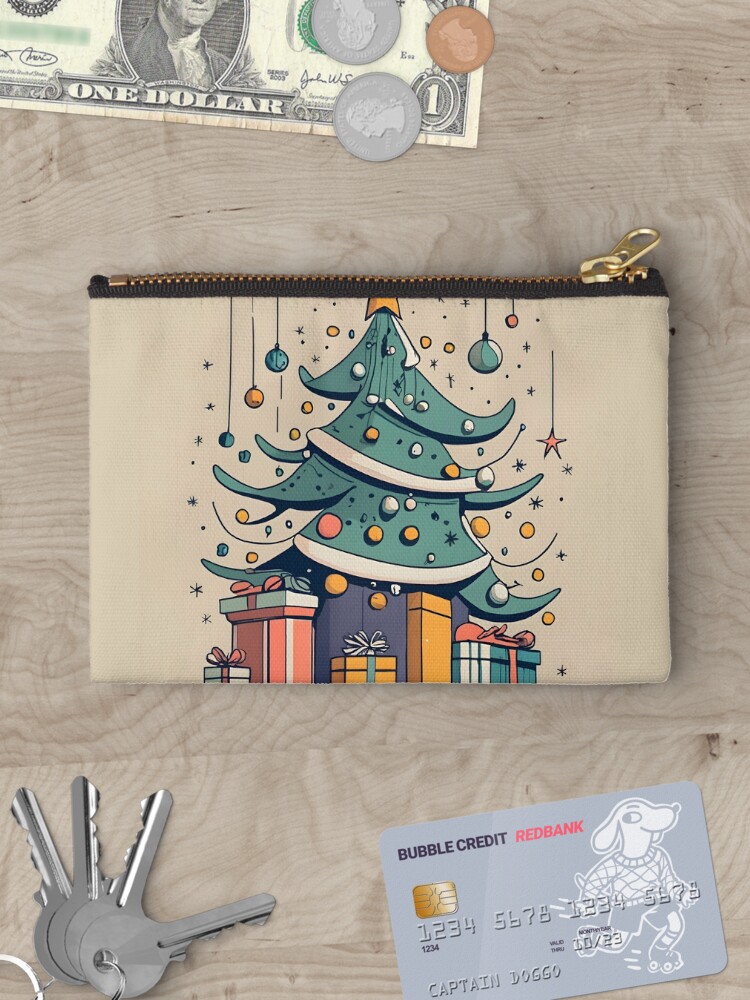 Thumbnail 3 of 4, Zipper Pouch, Modern Christmas Tree Minimalistic Drawing designed and sold by Patricks-Art.
