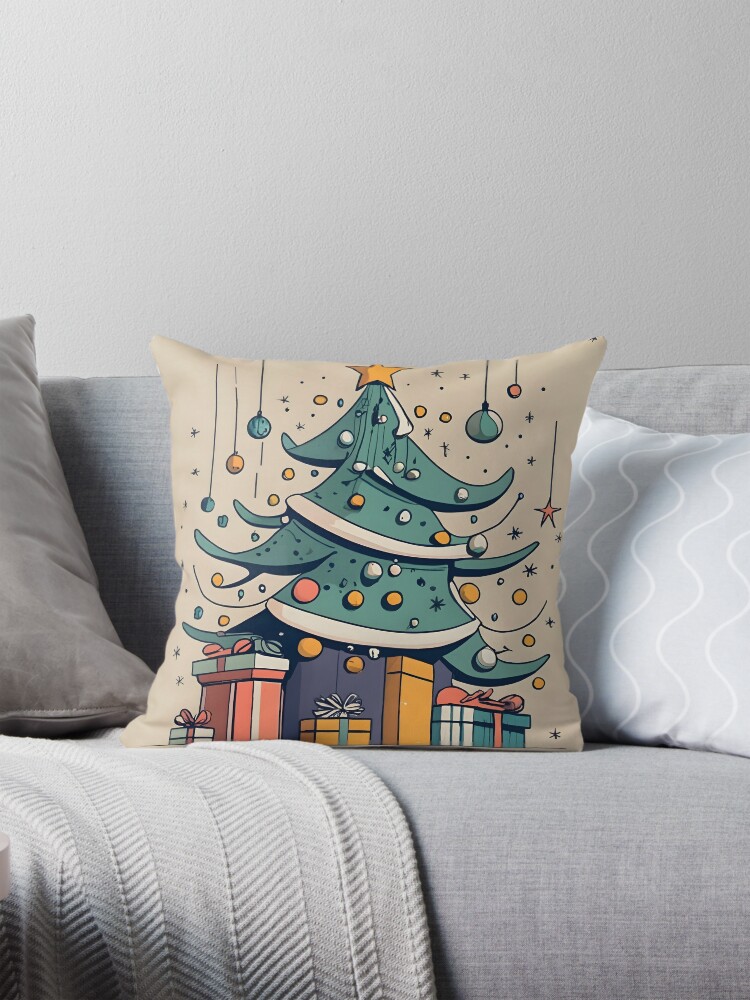 Thumbnail 1 of 4, Pillow, Modern Christmas Tree Minimalistic Drawing designed and sold by Patricks-Art.