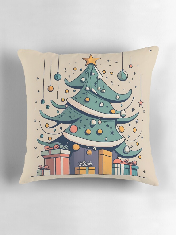 Thumbnail 3 of 4, Pillow, Modern Christmas Tree Minimalistic Drawing designed and sold by Patricks-Art.