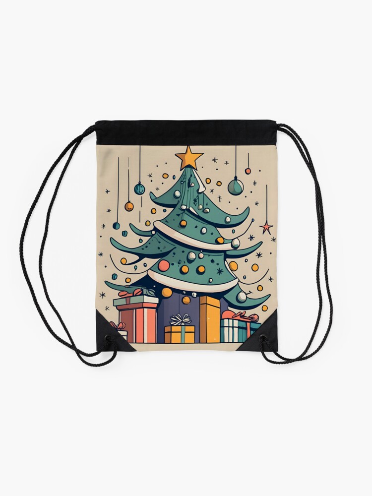 Thumbnail 2 of 3, Drawstring Bag, Modern Christmas Tree Minimalistic Drawing designed and sold by Patricks-Art.