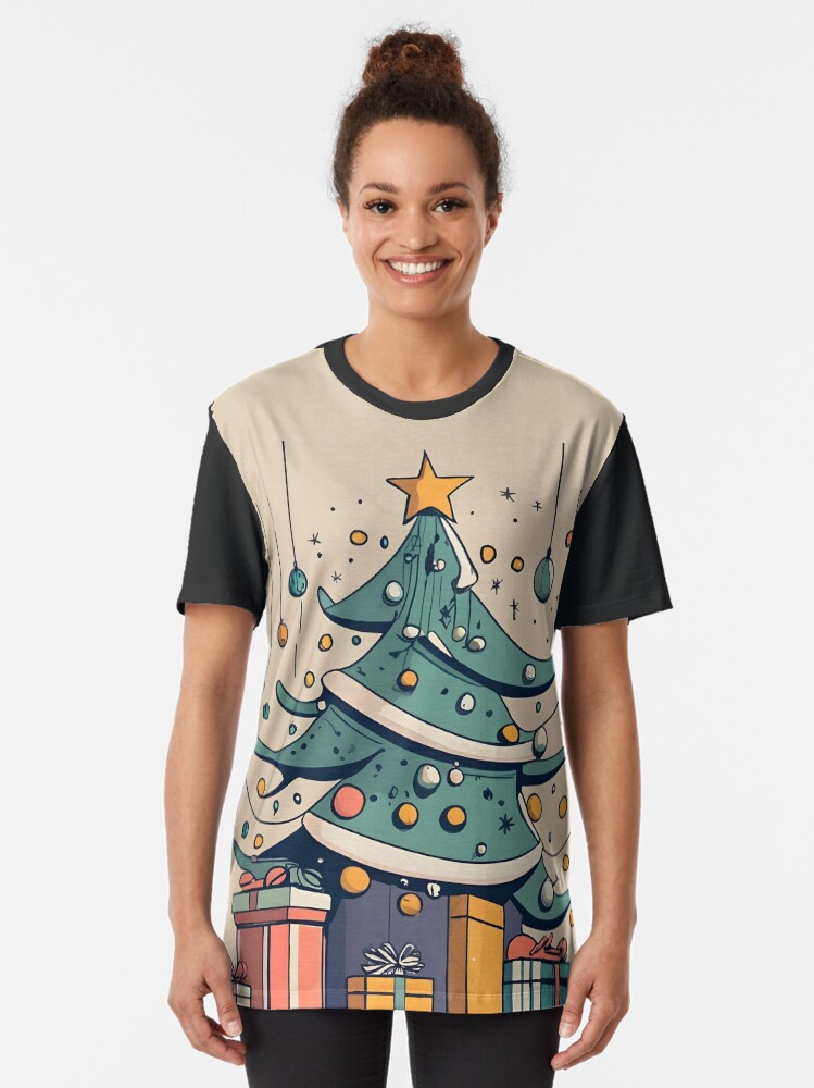 Thumbnail 2 of 5, Graphic T-Shirt, Modern Christmas Tree Minimalistic Drawing designed and sold by Patricks-Art.