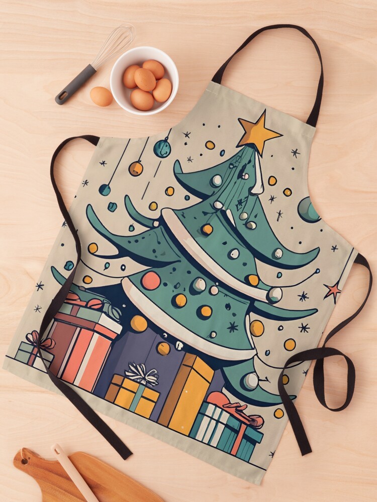 Thumbnail 1 of 6, Apron, Modern Christmas Tree Minimalistic Drawing designed and sold by Patricks-Art.
