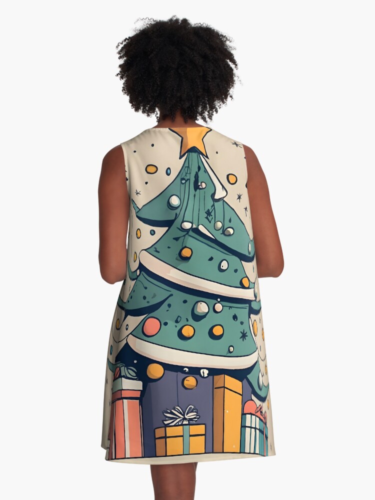 Thumbnail 3 of 4, A-Line Dress, Modern Christmas Tree Minimalistic Drawing designed and sold by Patricks-Art.