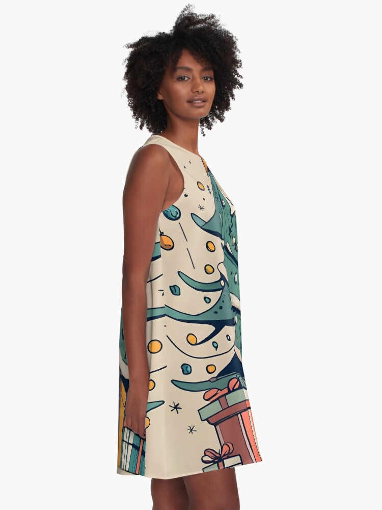 Thumbnail 2 of 4, A-Line Dress, Modern Christmas Tree Minimalistic Drawing designed and sold by Patricks-Art.