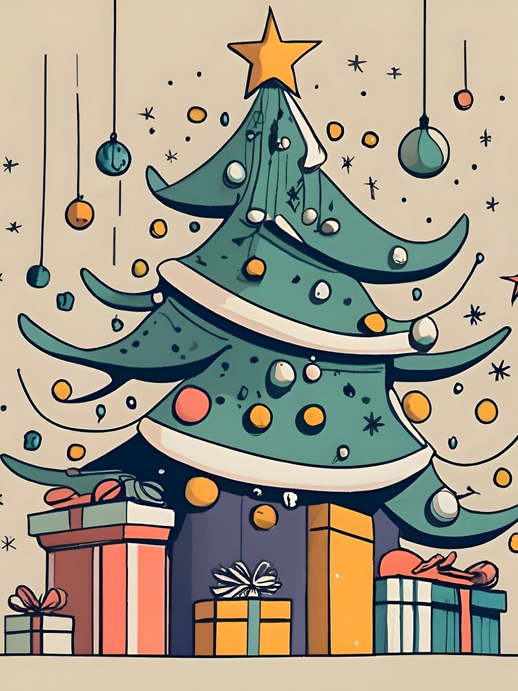 Thumbnail 4 of 4, A-Line Dress, Modern Christmas Tree Minimalistic Drawing designed and sold by Patricks-Art.