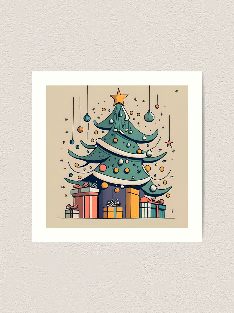 Thumbnail 2 of 3, Art Print, Modern Christmas Tree Minimalistic Drawing designed and sold by Patricks-Art.