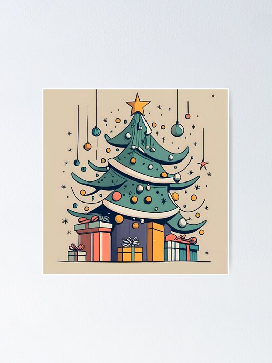 Thumbnail 2 of 3, Poster, Modern Christmas Tree Minimalistic Drawing designed and sold by Patricks-Art.