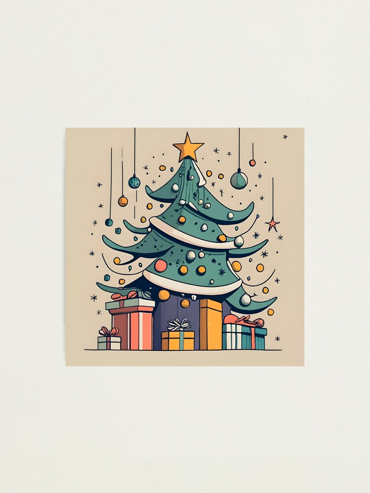 Thumbnail 1 of 3, Photographic Print, Modern Christmas Tree Minimalistic Drawing designed and sold by Patricks-Art.