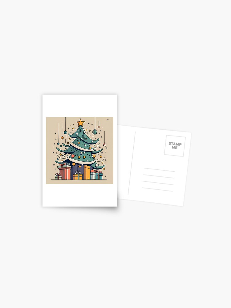 Thumbnail 1 of 2, Postcard, Modern Christmas Tree Minimalistic Drawing designed and sold by Patricks-Art.