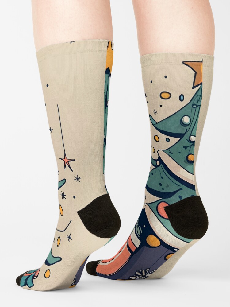 Thumbnail 4 of 5, Socks, Modern Christmas Tree Minimalistic Drawing designed and sold by Patricks-Art.