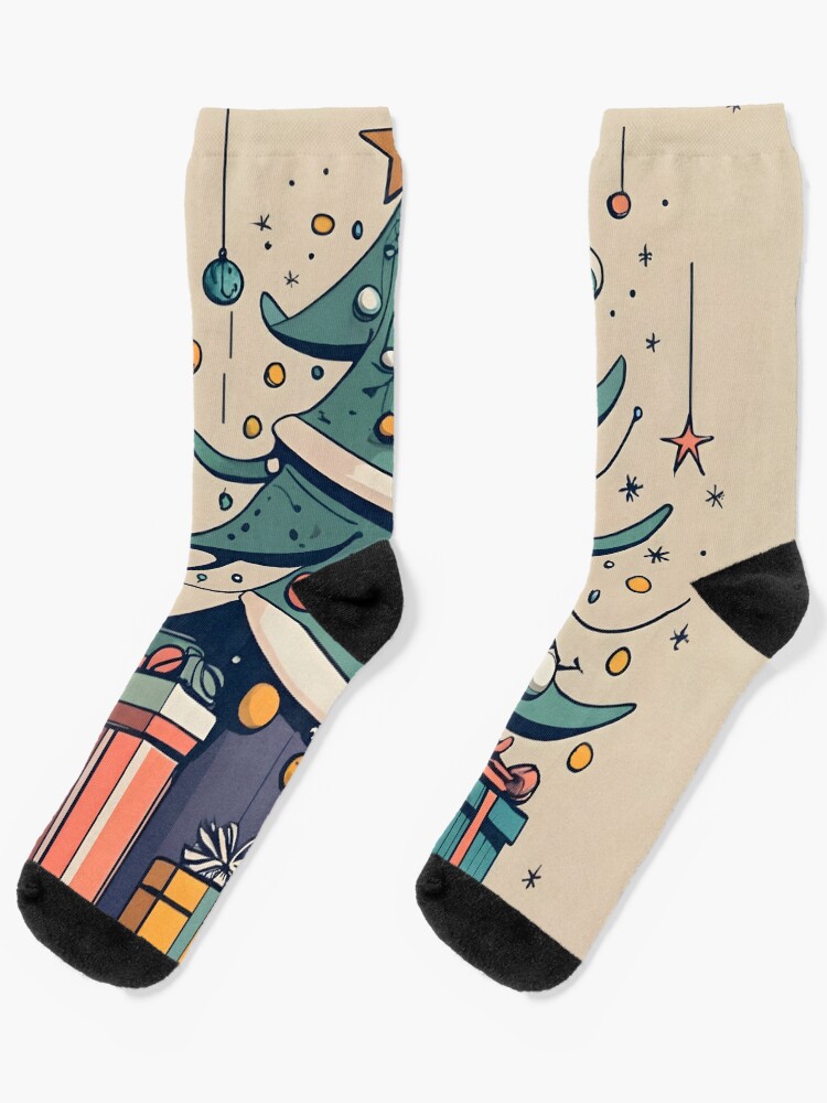Thumbnail 1 of 5, Socks, Modern Christmas Tree Minimalistic Drawing designed and sold by Patricks-Art.