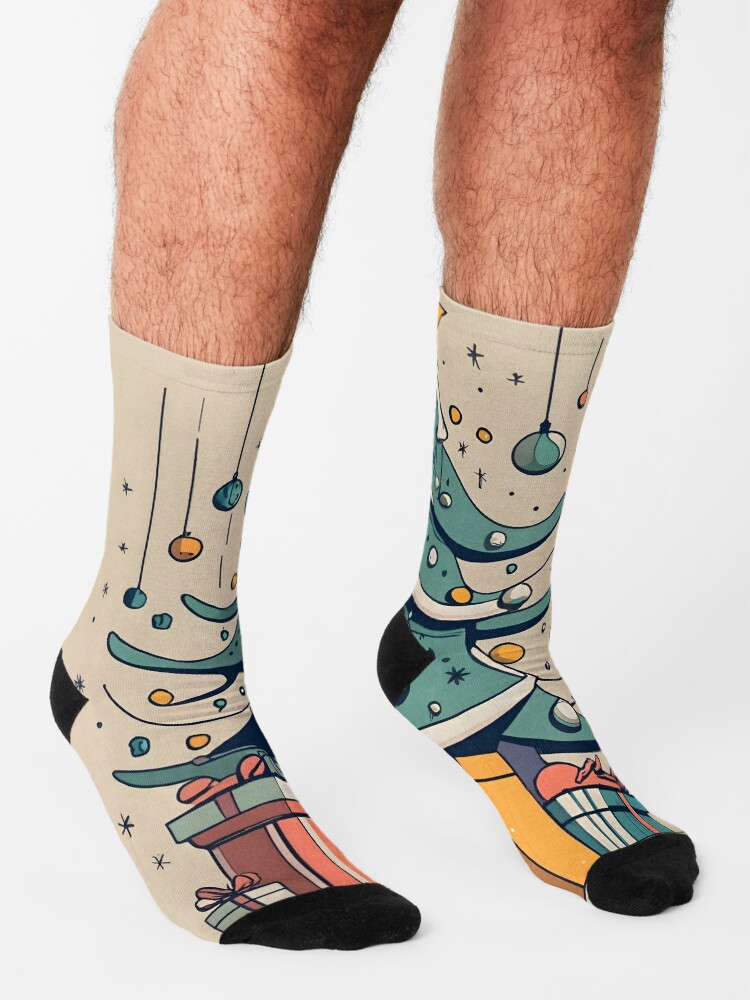 Thumbnail 3 of 5, Socks, Modern Christmas Tree Minimalistic Drawing designed and sold by Patricks-Art.